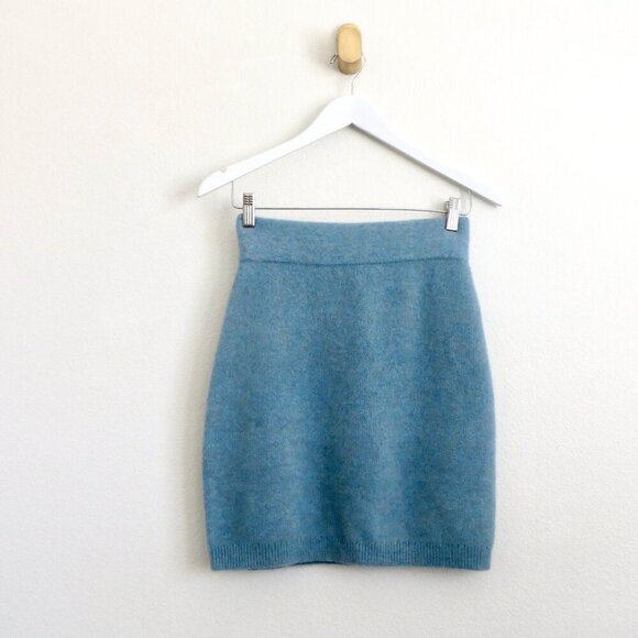 NEW! Babaton Aritzia Pull On Mini Skirt Wool Blend Light Blue SZ S - Picture 1 of 6